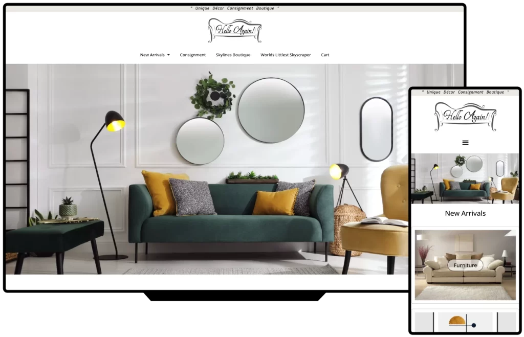 Hello Again website shown on desktop and mobile, designed by SimpleWebs13