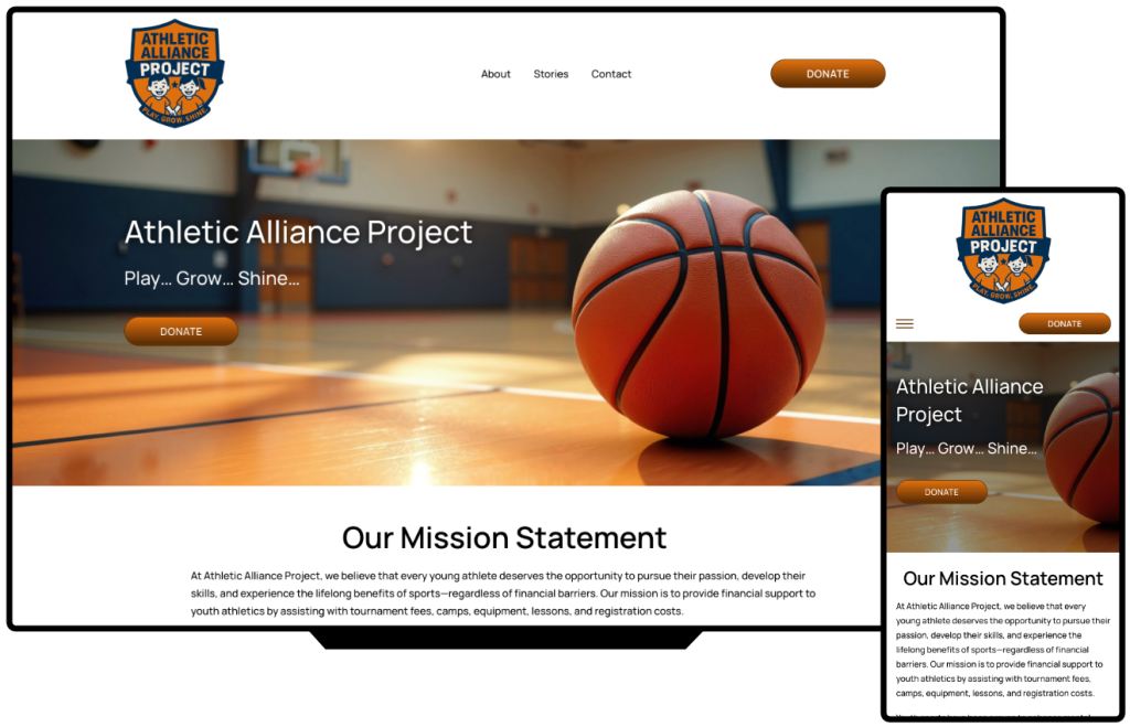 Athletic Alliance Project website shown on desktop and mobile, designed by SimpleWebs13